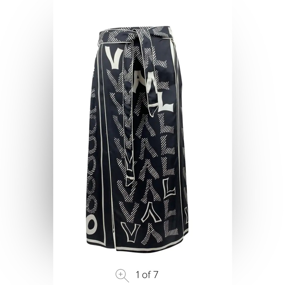 Valentino Black And White Silk Slit Midi Skirt
